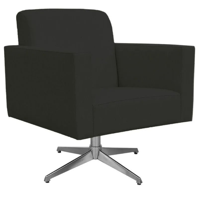 Poltrona Decorativa com Base Giratória Para Sala de Estar Helô L02 Suede Preto - Lyam Decor