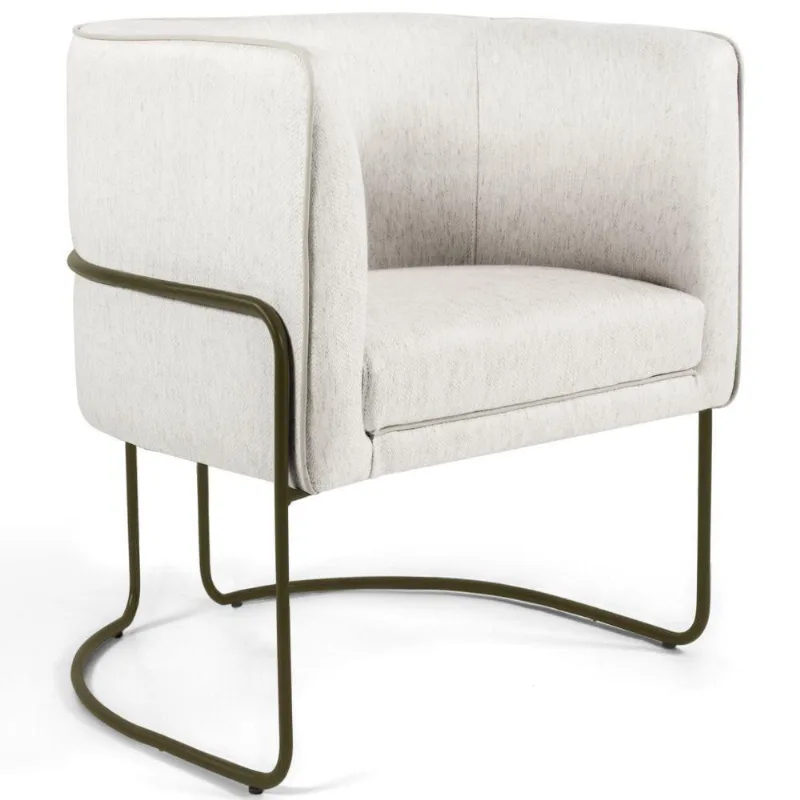 Poltrona Decorativa Fixa Base de Aço Bronze Betina D02 Linho Creme A-48 - Lyam Decor - Lyam Decor