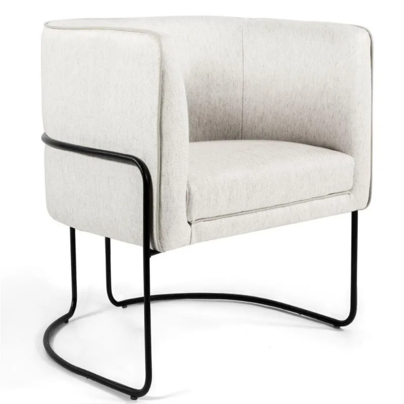 Poltrona Decorativa Fixa Base de Aço Preto Betina D02 Linho Creme A-48 - Lyam Decor - Lyam Decor