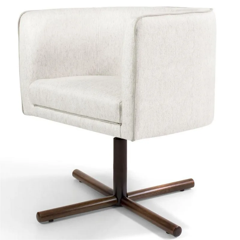 Poltrona Decorativa Giratória Base X Betina D02 Linho Creme A-48 - Lyam Decor - Lyam Decor
