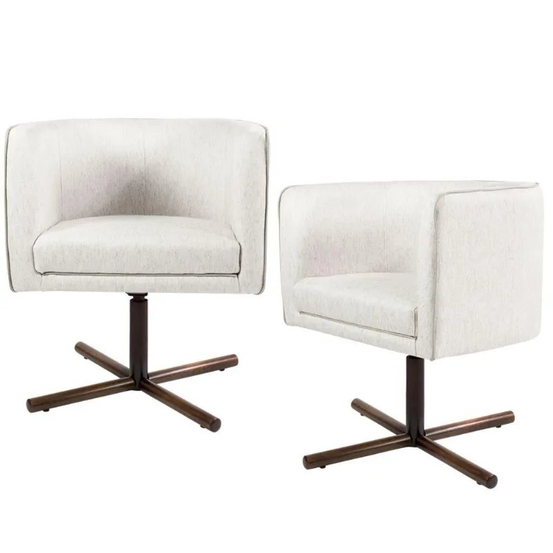 Kit 02 Poltronas Decorativas Giratória Base X Betina D02 Linho Creme A-48 - Lyam Decor - Lyam Decor