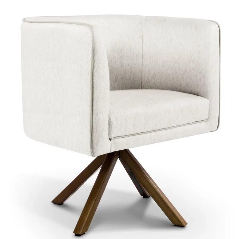 Poltrona Decorativa Giratória Base Giromad Betina D02 Linho Creme A-48 - Lyam Decor - Lyam Decor