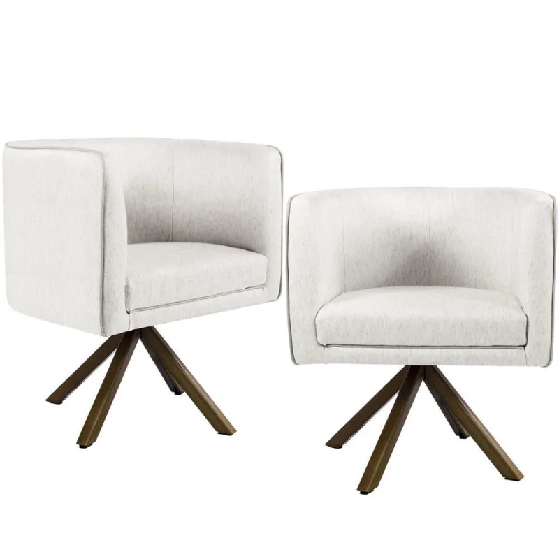 Kit 02 Poltronas Decorativas Giratória Base Giromad Betina D02 Linho Creme A-48 - Lyam Decor - Lyam Decor