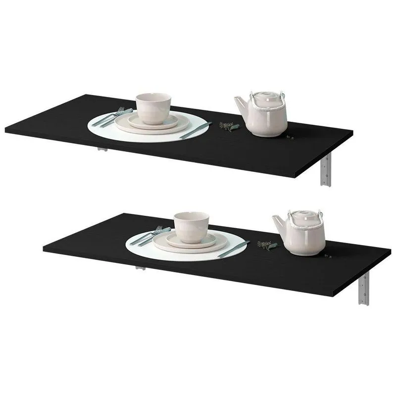 Kit 02 Mesas Dobráveis de Parede Cozinha Slim L03 Suspensa 90x45 bp Preto Fosco - Lyam Decor