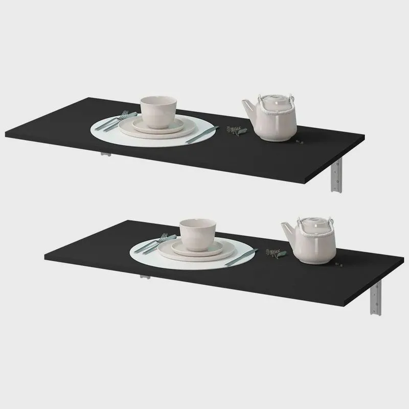 Kit 02 Mesas Dobráveis de Parede Cozinha Slim L03 Suspensa 68x45 bp Preto Fosco - Lyam Decor