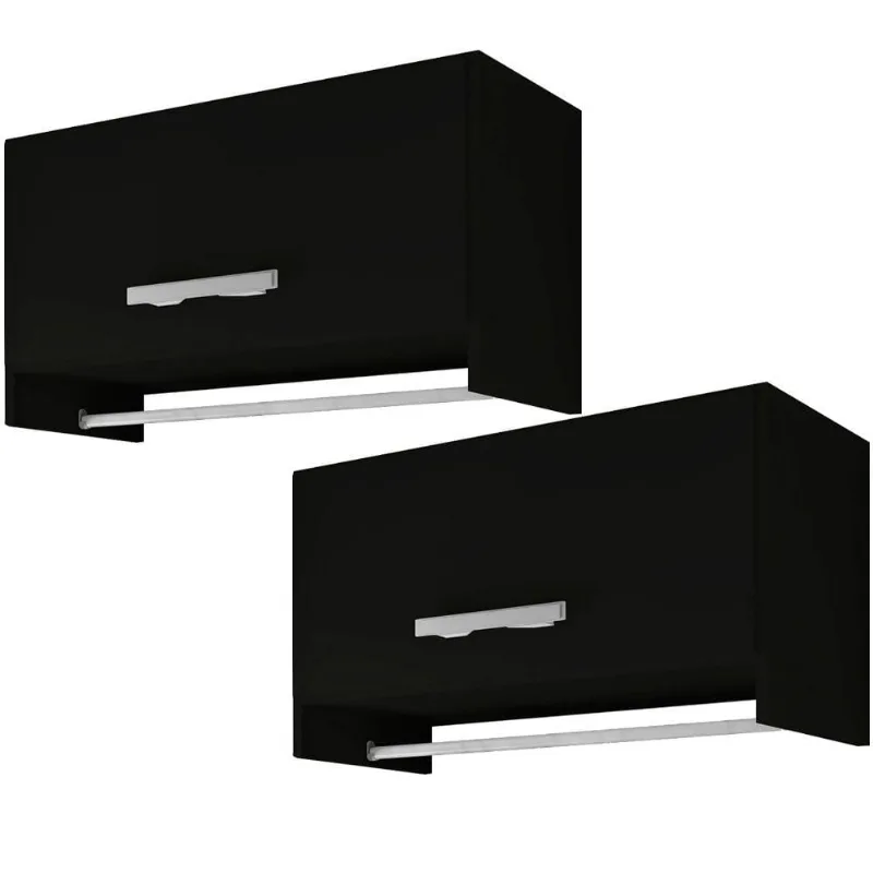 Kit 02 Armários Multiuso Aéreo Cabideiro Grécia L03 Preto - Lyam Decor - Lyam Decor