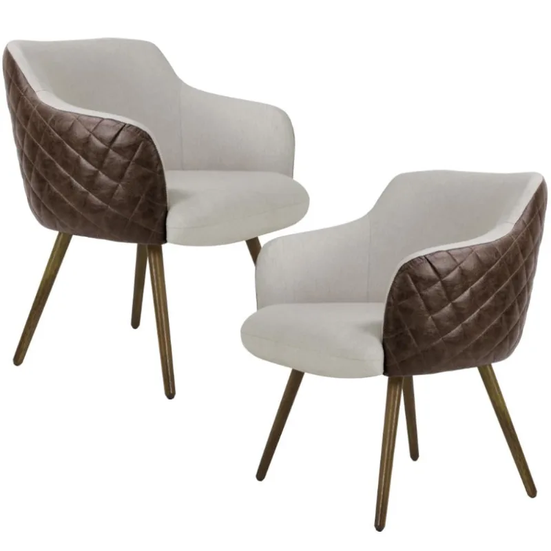 Kit 02 Poltronas Decorativas Pés Palito Jade D02 Linho Bege C-107 Tressê Corano Marrom - Lyam Decor - Lyam Decor