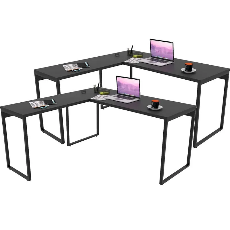 Kit 02 Mesas Escritório Home Office Estilo Industrial em L Form C01 150x150 Preto Onix - Lyam Decor