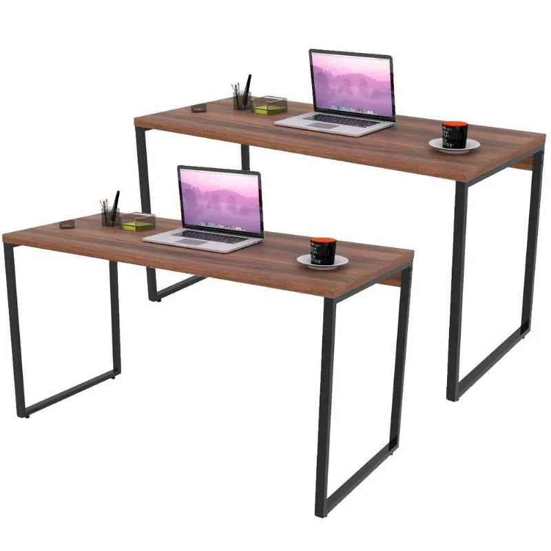 Kit 02 Mesas Para Escritório Home Office Estilo Industrial Form C01 135 cm Nogal - Lyam Decor