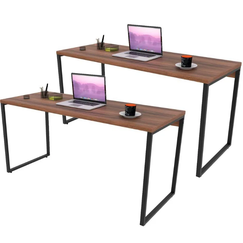 Kit 02 Mesas Para Escritório Home Office Estilo Industrial Form C01 150 cm Nogal - Lyam Decor - Lyam Decor