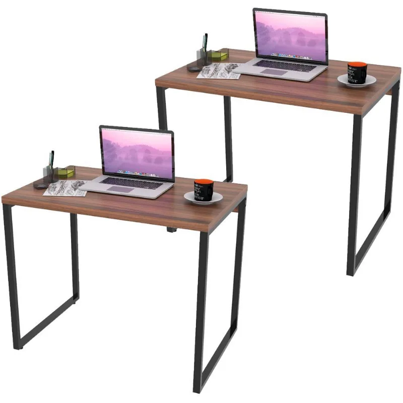 Kit 02 Mesas Para Escritório Home Office Estilo Industrial Form C01 90 cm Nogal - Lyam Decor
