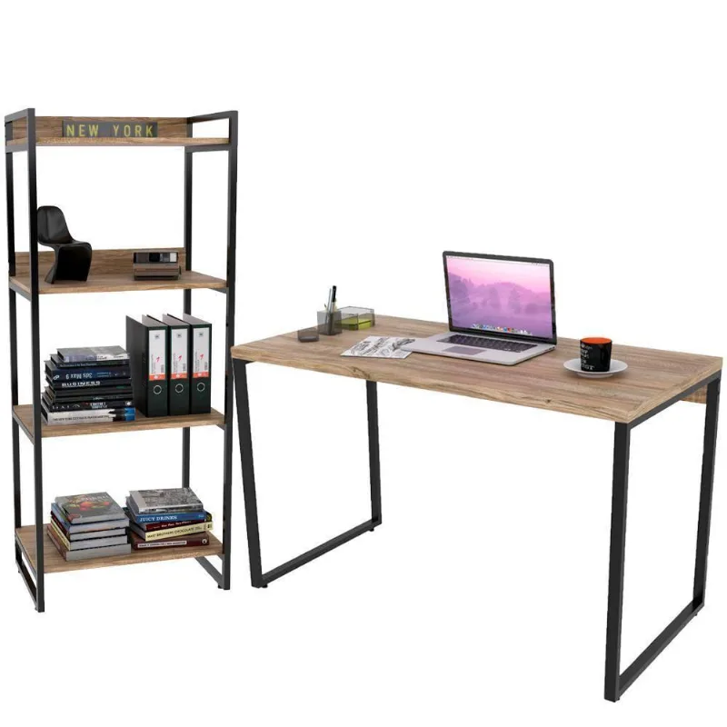 Kit Mesa Para Escritório Com Estante 120 Cm Carvalho - Lyam Decor