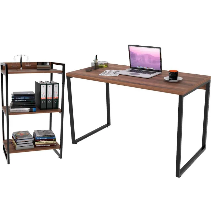 Kit Mesa Para Escritório com Estante Office Estilo Industrial Form C01 120 cm Nogal - Lyam Decor - Lyam Decor
