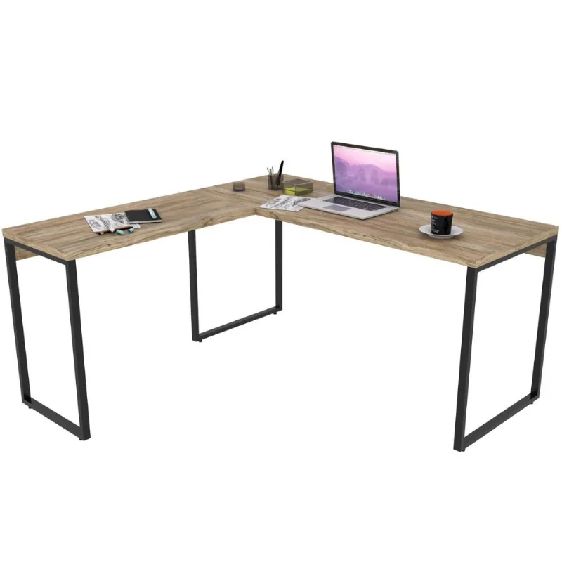 Mesa Para Escritório Home Office Estilo Industrial em L Form C01 150x150cm Carvalho - Lyam Decor - Lyam Decor