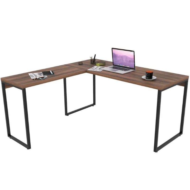 Mesa Para Escritório Home Office Estilo Industrial em L Form C01 150x150cm Nogal - Lyam Decor