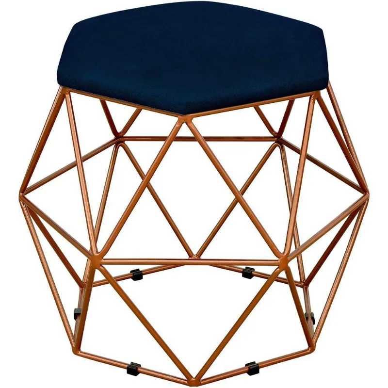 Puff Decorativo Aramado Bronze Six L02 Suede Azul Marinho - Lyam Decor