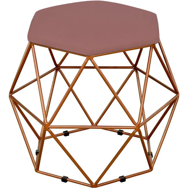 Puff Decorativo Aramado Bronze Six L02 Suede Rosê - Lyam Decor