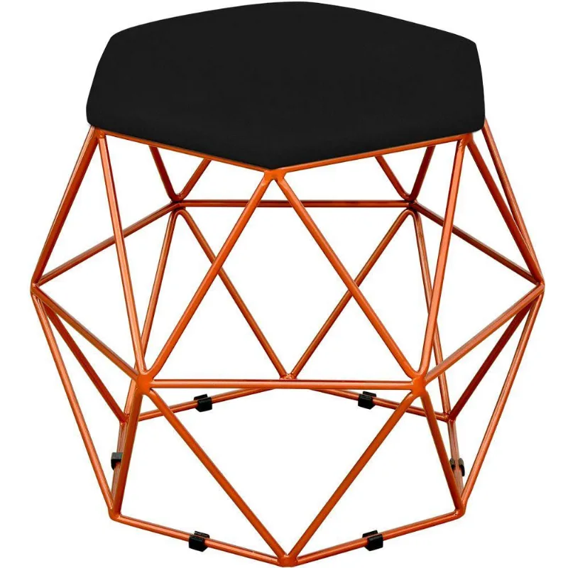Puff Decorativo Aramado Bronze Six L02 Suede Preto - Lyam Decor