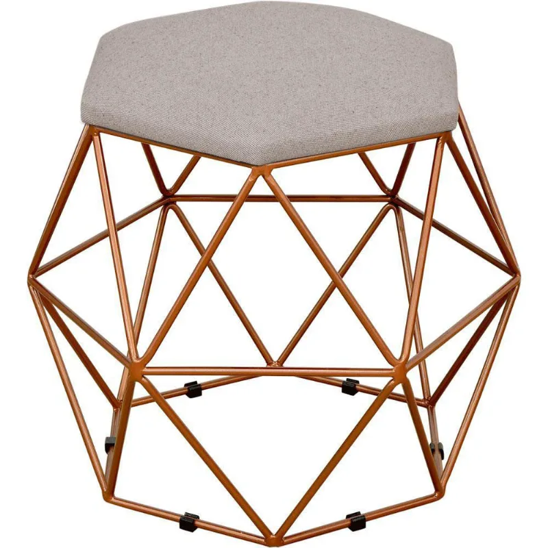 Puff Decorativo Aramado Bronze Six L02 Linho Bege - Lyam Decor