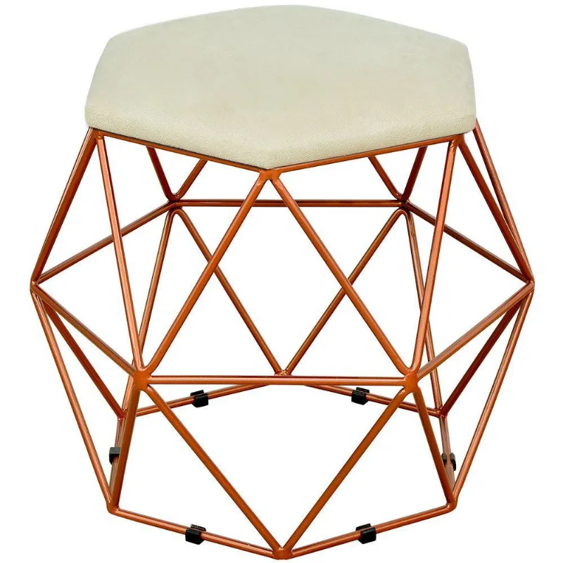 Puff Decorativo Aramado Bronze Six L02 Suede Bege - Lyam Decor