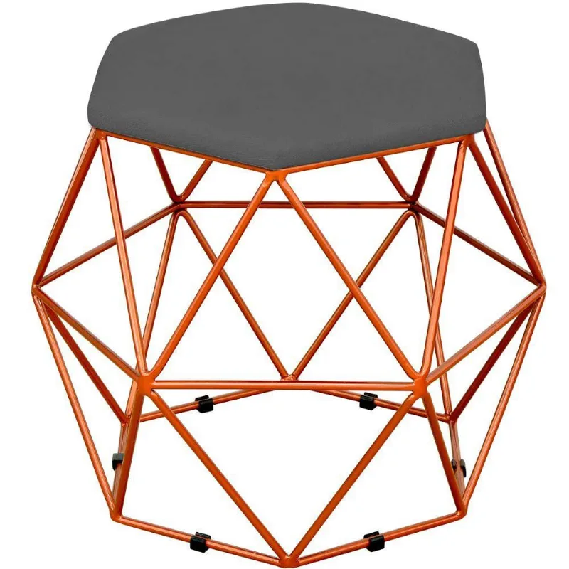 Puff Decorativo Aramado Bronze Six L02 Suede Cinza - Lyam Decor