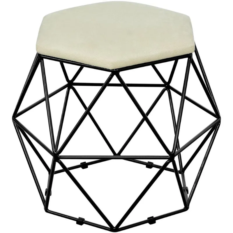 Puff Decorativo Aramado Preto Six L02 Suede Bege - Lyam Decor