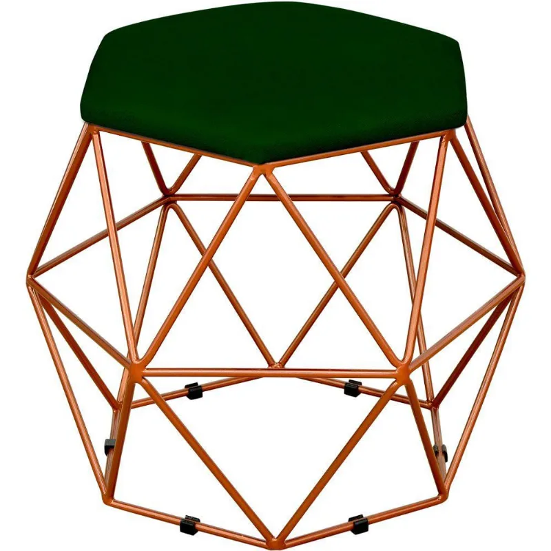Puff Decorativo Aramado Bronze Six L02 Suede Verde Musgo - Lyam Decor