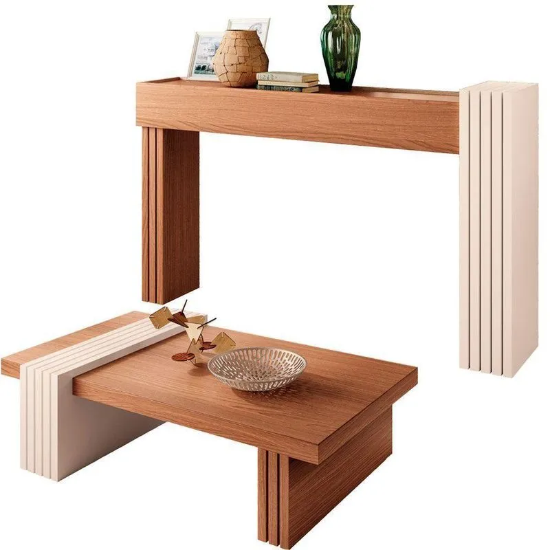 Kit Aparador Com Mesa De Centro Lord B01 Nature Off White