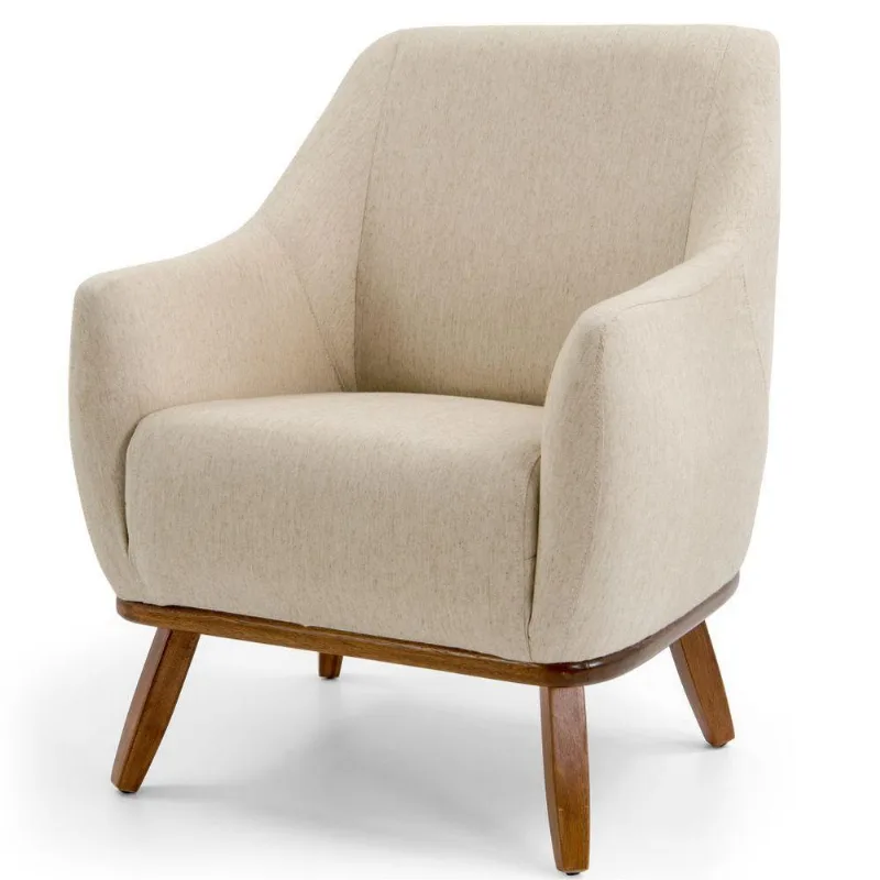 Poltrona Decorativa Base Fixa de Madeira Paloma D02 Algodão Bege C-129 - Lyam Decor - Lyam Decor