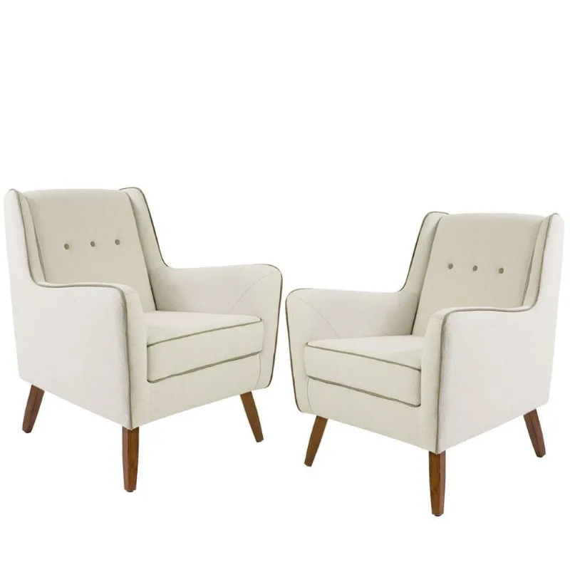 Kit 02 Poltronas Decorativas com Pés de Madeira Taroba D02 Algodão Bege C-381 - Lyam Decor - Lyam Decor