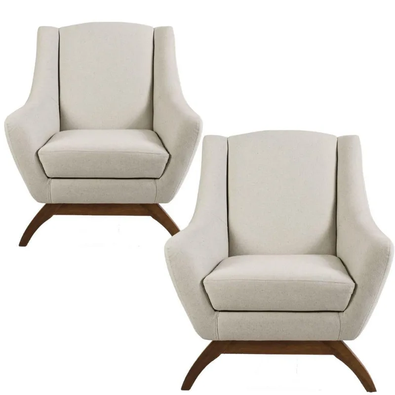 Kit 02 Poltronas Decorativas Fixa Base de Madeira Juliet D02 Algodão Bege C-370 - Lyam Decor - Lyam Decor