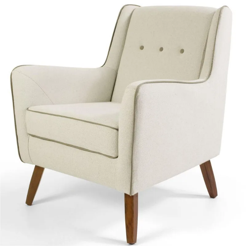 Poltrona Decorativa com Pés de Madeira Taroba D02 Algodão Bege C-381 - Lyam Decor - Lyam Decor