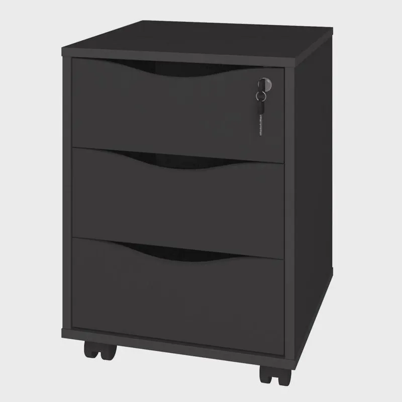 Gaveteiro Para Escritório Office com Rodízios 03 Gavetas Face A02 Preto - Lyam Decor