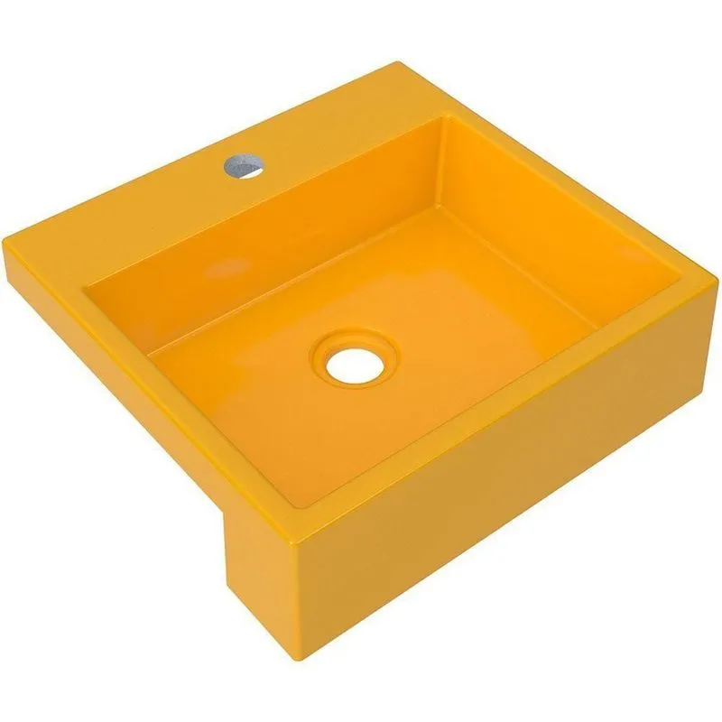Cuba De Semi Encaixe Quadrada C01 Banheiro Xq395 Amarelo