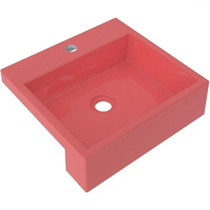 Cuba De Semi Encaixe Quadrada C01 Para Banheiro Xq395 Rosa