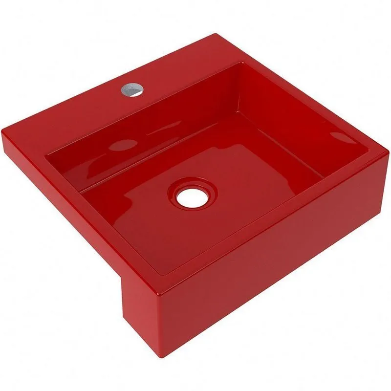 Cuba De Semi Encaixe Quadrada Para Banheiro Xq395 Vermelho
