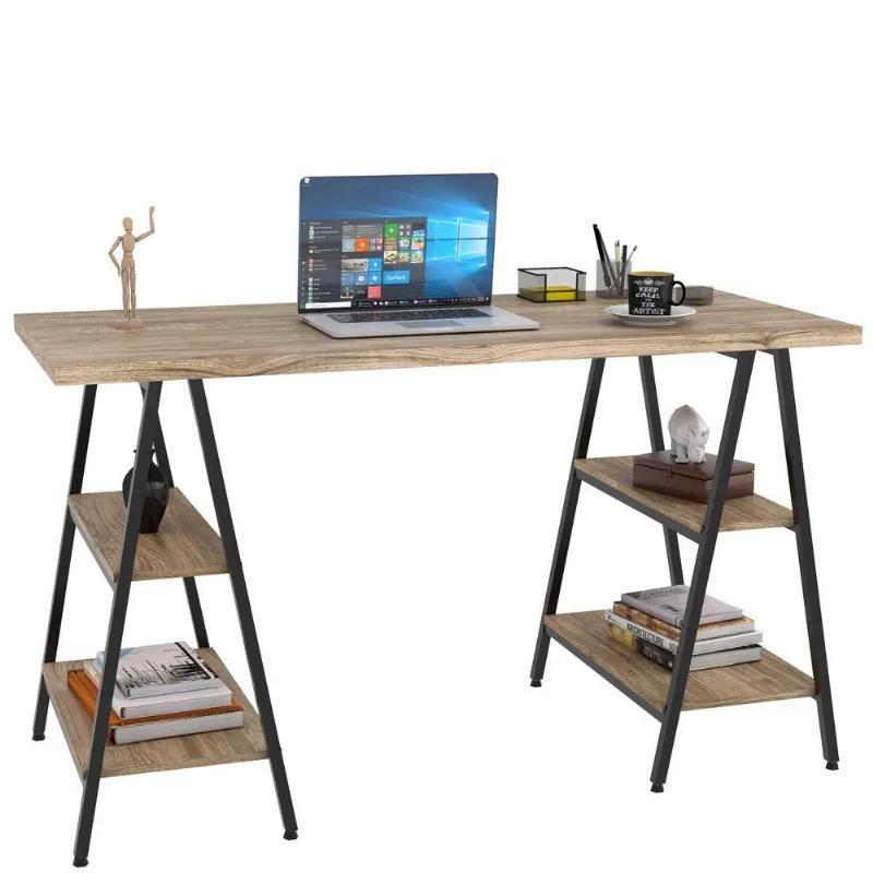 Mesa Para Escritório Estilo Industrial Cavalete Form C01 135cm Carvalho - Lyam Decor - Lyam Decor
