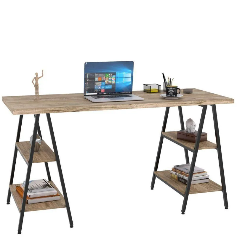 Mesa Para Escritório Estilo Cavalete 150cm Carvalho - Lyam Decor