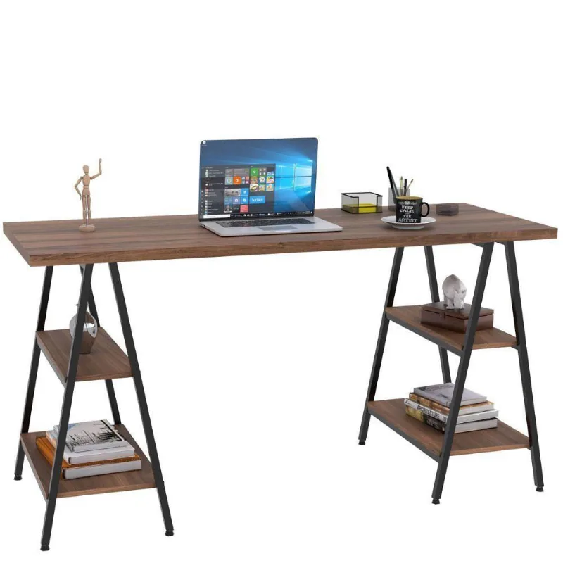 Mesa Para Escritório Estilo Industrial Cavalete 150cm Nogal - Lyam Decor