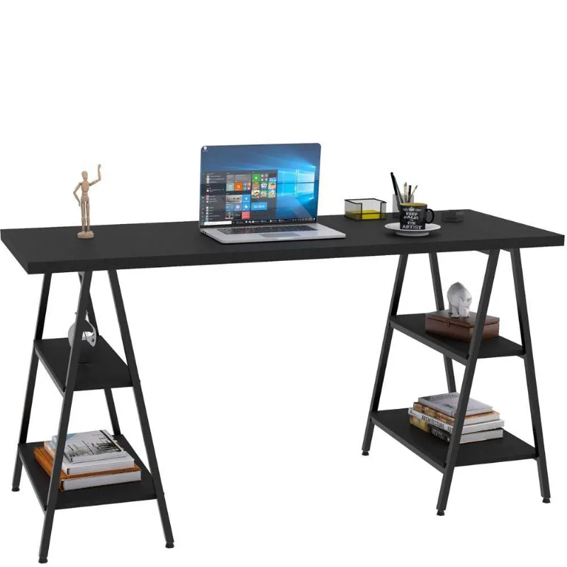 Mesa Para Escritório Estilo Industrial Cavalete Form C01 150cm Preto Onix - Lyam Decor - Lyam Decor