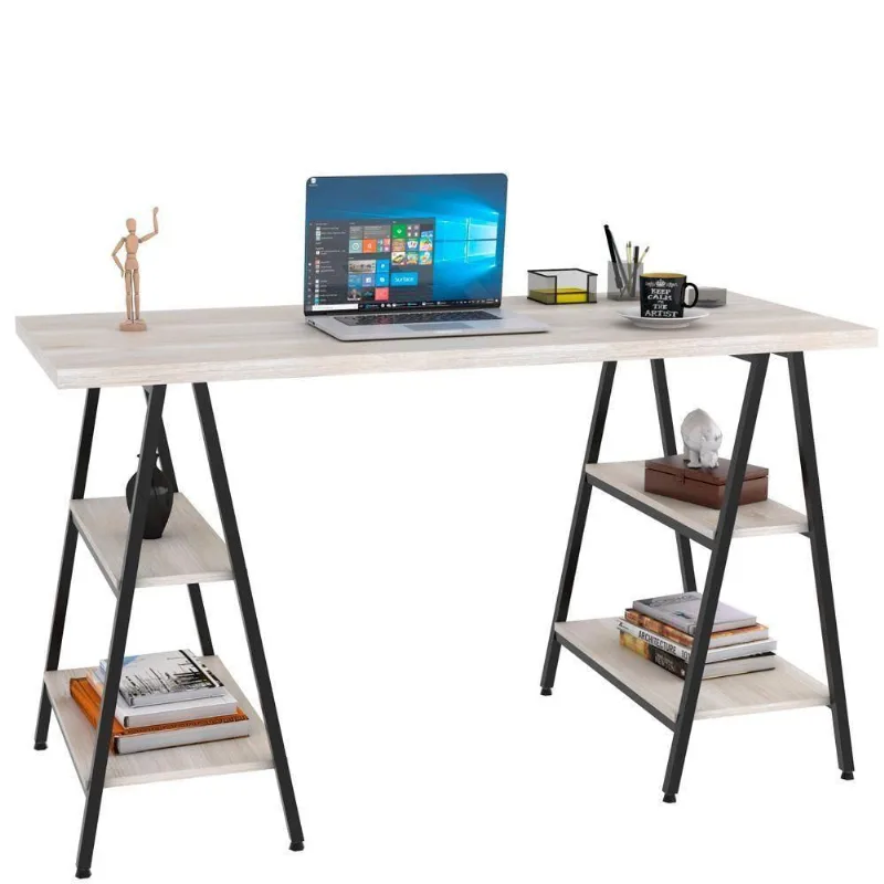 Mesa Para Escritório Estilo Industrial Cavalete 135cm Snow - Lyam Decor
