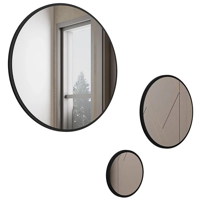 Kit 03 Espelhos Redondos Decorativos Para Sala Quarto Estilo Escandinavo Caribe B01 Preto - Lyam Decor
