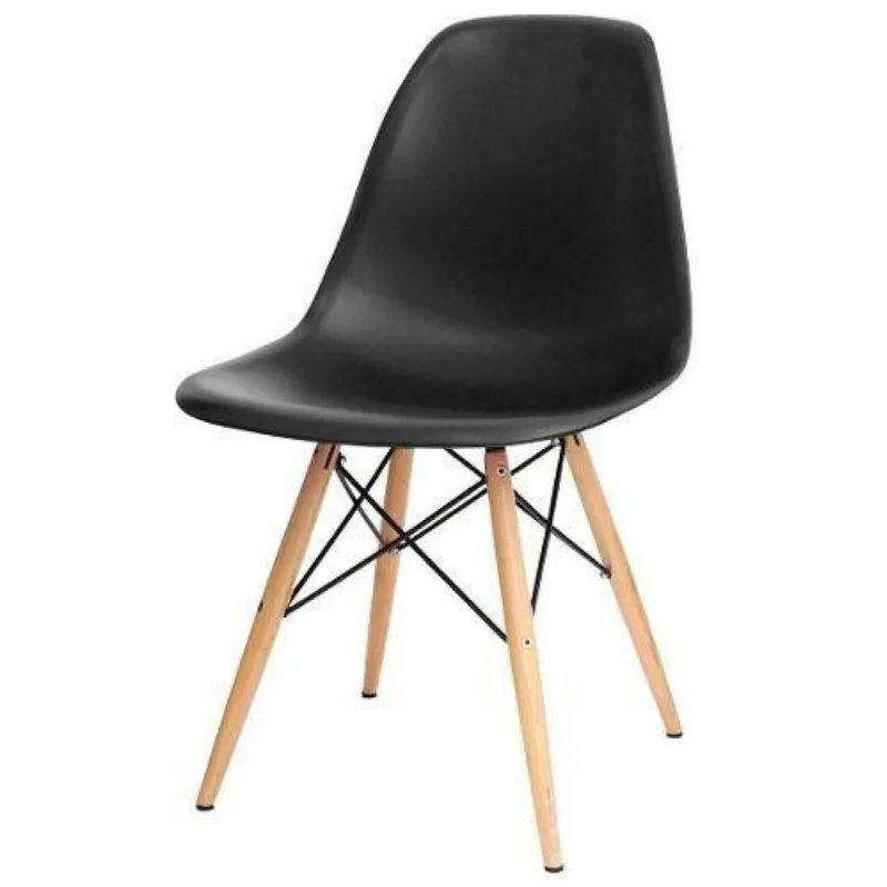 Cadeira Decorativa Eiffel Charles Eames F03 Preto com Pés de Madeira - Lyam Decor