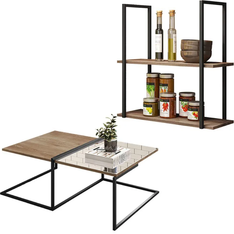 Mesa de Centro Espelhada com Prateleira Multiuso Industrial D01 Design Demolição - Lyam Decor - Lyam Decor
