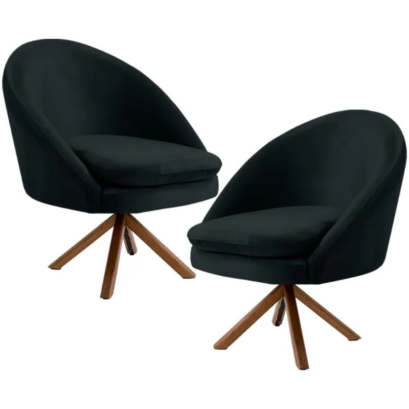 Kit 02 Poltronas Rafa D02 Veludo Preto C-300