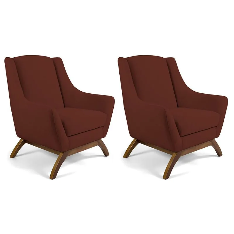 Kit 02 Poltronas Decorativa Fixa Base de Madeira Juliet D02 Veludo Terracota C-417 - Lyam Decor
