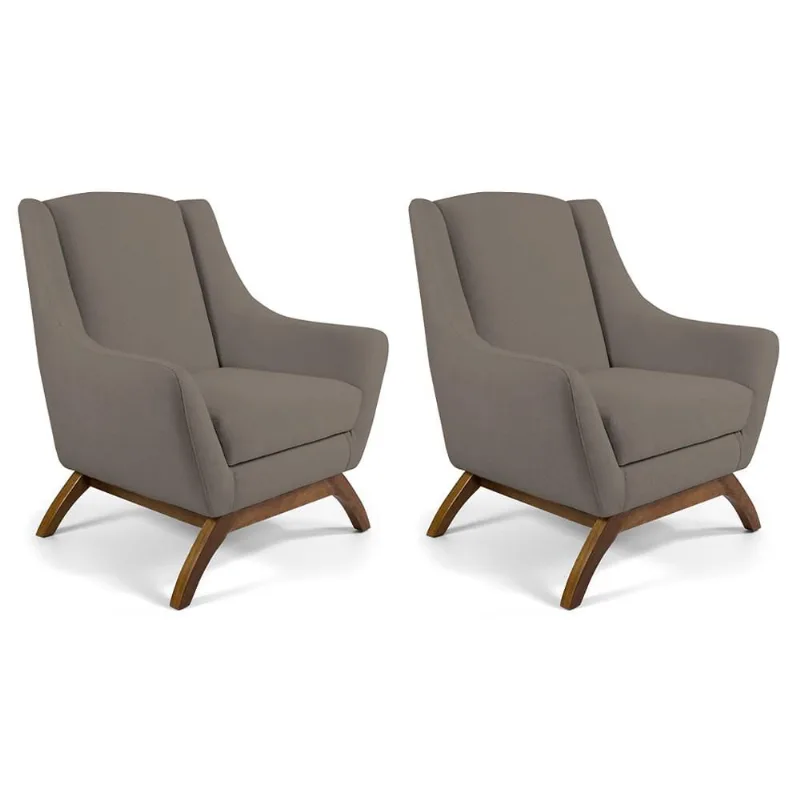 Kit 02 Poltronas Decorativa Fixa Base de Madeira Juliet D02 Veludo Bege Escuro C-68 - Lyam Decor - Lyam Decor