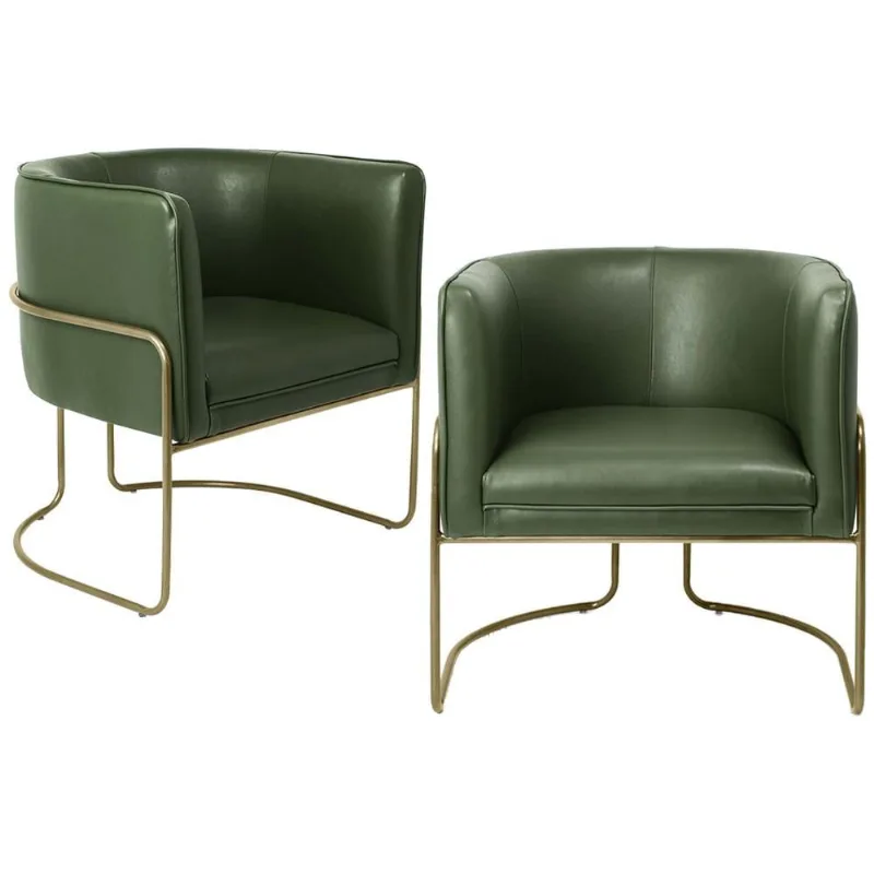 Kit 02 Poltronas Decorativas Fixa Base de Aço Bronze Betina D02 Corano Verde Musgo B-89 - Lyam Decor - Lyam Decor