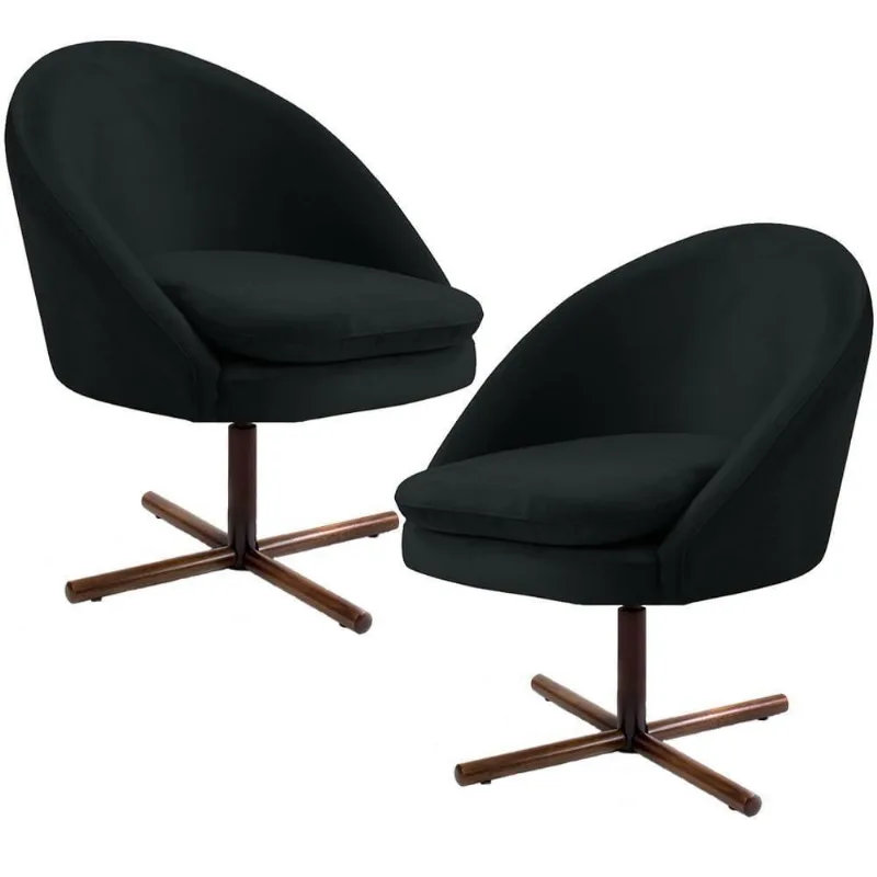 Kit 02 Poltronas Rafa D02 Veludo Preto C-300
