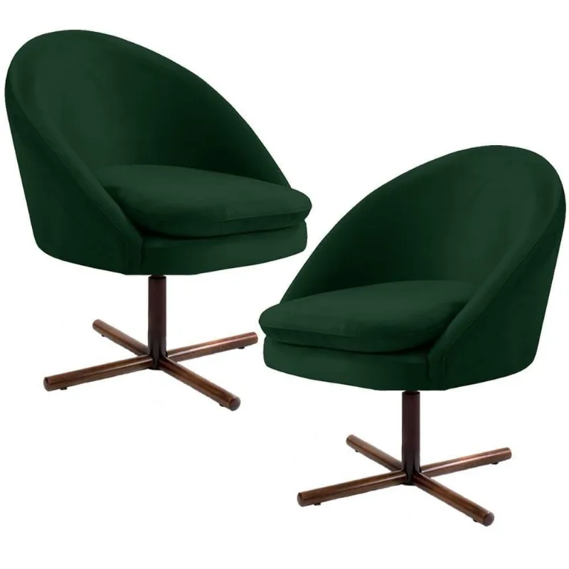 Kit 02 Poltronas Giratória Base X Veludo Verde C-303